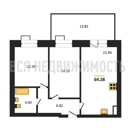 2-комнатная квартира, 64.28кв.м - изображение