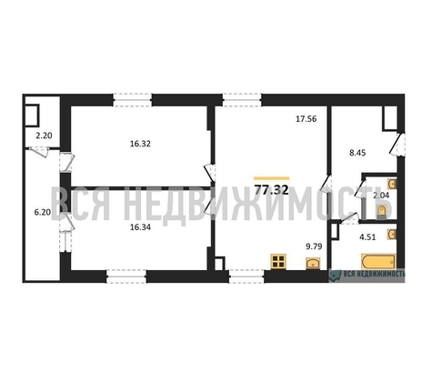 2-комнатная квартира, 77.32кв.м - изображение