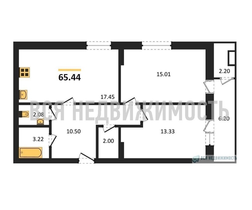 2-комнатная квартира, 65.44кв.м - изображение