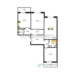 3-комнатная квартира, 85.7кв.м 3-комнатная квартира, 85.7кв.м - изображение 1