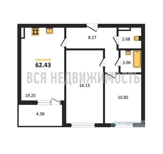 2-комнатная квартира, 62.6кв.м - изображение 0