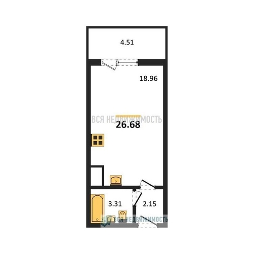 квартира-студия, 26,68кв.м. - изображение 0