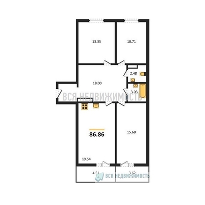 3-комнатная квартира, 86.86кв.м - изображение