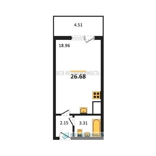 квартира-студия, 26,68кв.м. - изображение 0