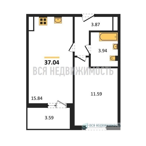 1-комнатная квартира, 37.04кв.м - изображение 0
