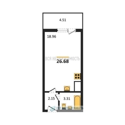 квартира-студия, 26,68кв.м. квартира-студия, 26,68кв.м. - изображение 1