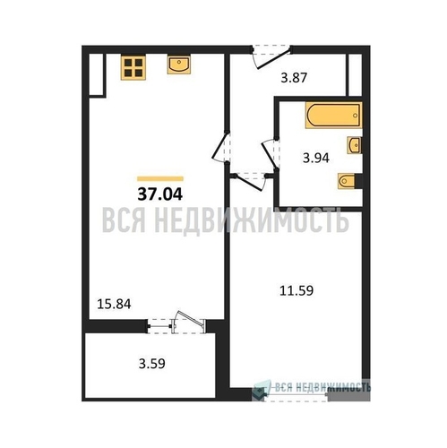 1-комнатная квартира, 37.04кв.м - изображение 0