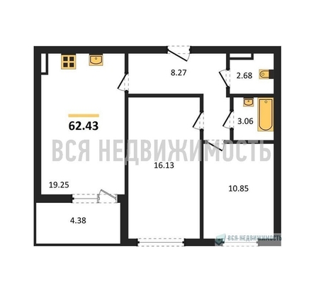2-комнатная квартира, 62.43кв.м - изображение