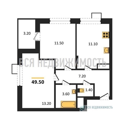 2-комнатная квартира, 49.5кв.м - изображение