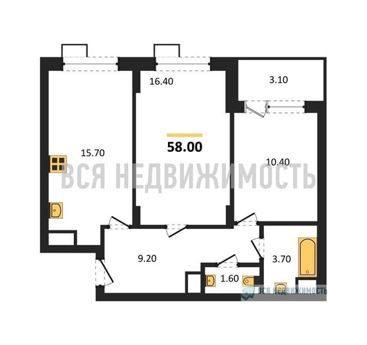 2-комнатная квартира, 58кв.м - изображение 0