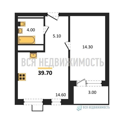 1-комнатная квартира, 39.7кв.м - изображение 0