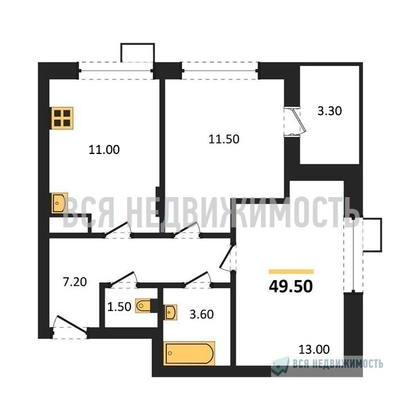 2-комнатная квартира, 49.5кв.м - изображение