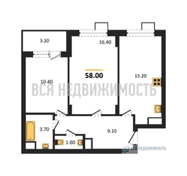 2-комнатная квартира, 58кв.м - изображение 1