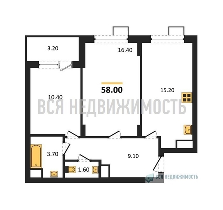 2-комнатная квартира, 58кв.м - изображение