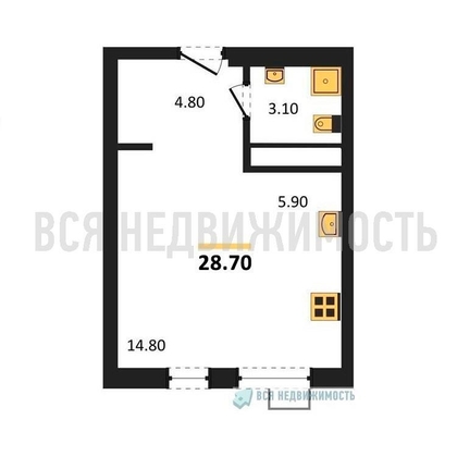 квартира-студия, 28,7кв.м. - изображение