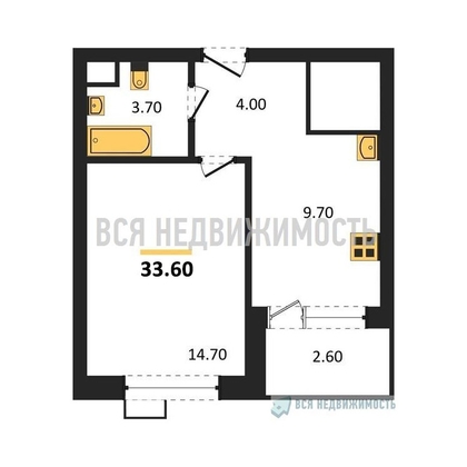 1-комнатная квартира, 33.6кв.м - изображение