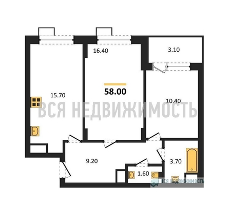 2-комнатная квартира, 58кв.м - изображение