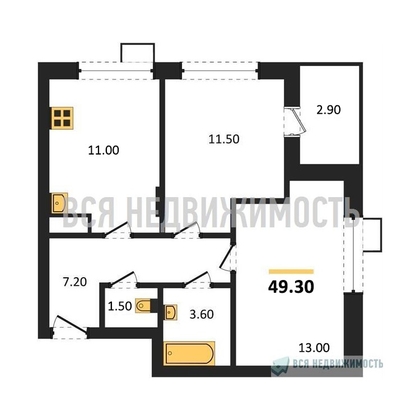 2-комнатная квартира, 49.3кв.м - изображение