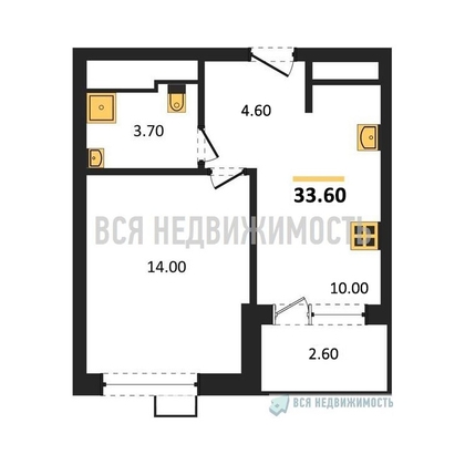 1-комнатная квартира, 33.6кв.м - изображение