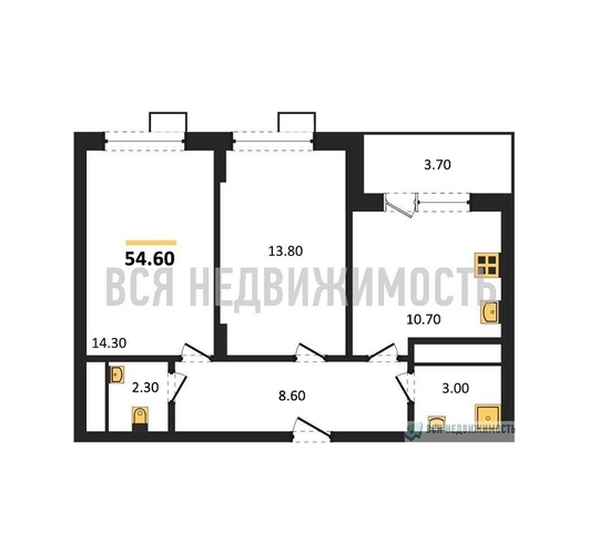 2-комнатная квартира, 54.6кв.м - изображение 0