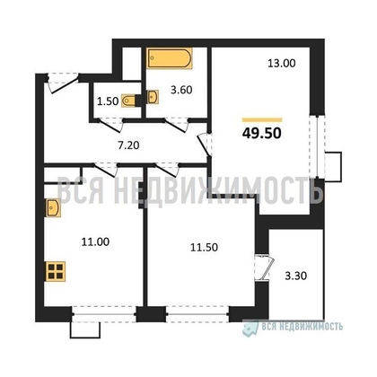 2-комнатная квартира, 49.5кв.м - изображение