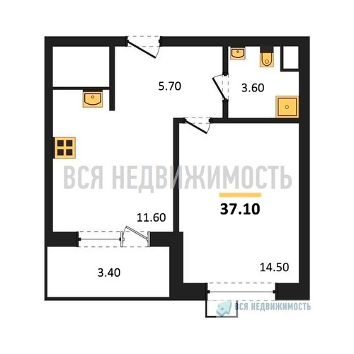 1-комнатная квартира, 37.1кв.м - изображение 0