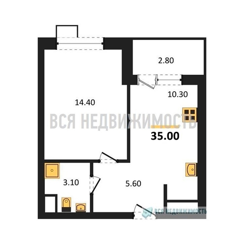 1-комнатная квартира, 35кв.м - изображение 0