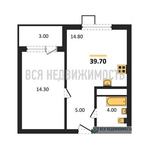 1-комнатная квартира, 39.7кв.м - изображение 0