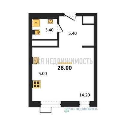 квартира-студия, 28,4кв.м. - изображение