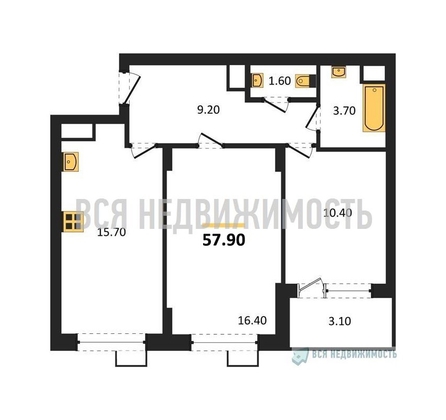 2-комнатная квартира, 57.9кв.м - изображение