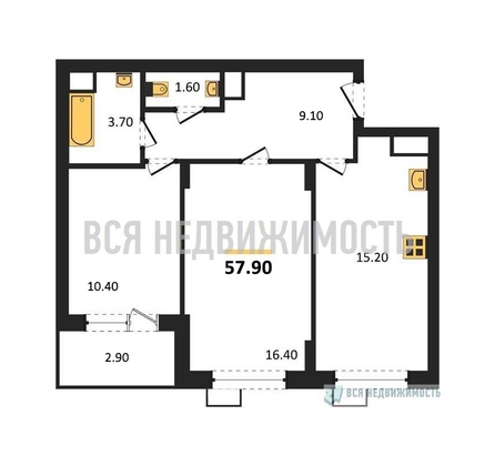 2-комнатная квартира, 57.9кв.м - изображение