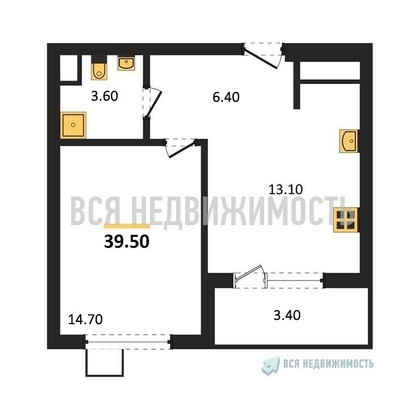 1-комнатная квартира, 39.5кв.м - изображение