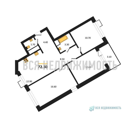 3-комнатная квартира, 72.3кв.м - изображение