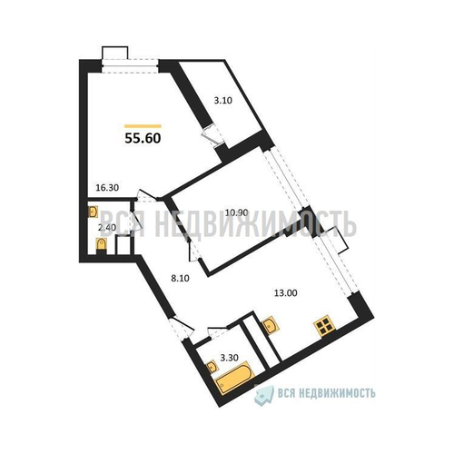 2-комнатная квартира, 55.6кв.м - изображение 0