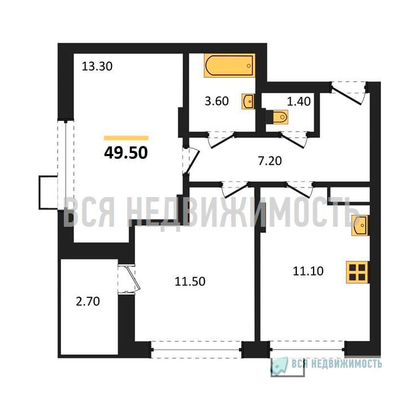 2-комнатная квартира, 49.7кв.м - изображение