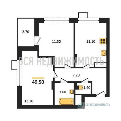 2-комнатная квартира, 49.7кв.м - изображение