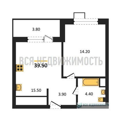 1-комнатная квартира, 40.1кв.м - изображение