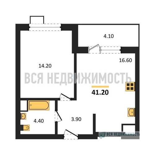 1-комнатная квартира, 41.2кв.м - изображение 0