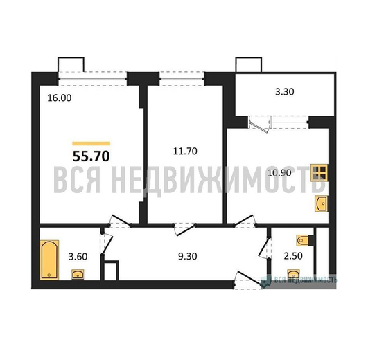 2-комнатная квартира, 55.8кв.м - изображение 0