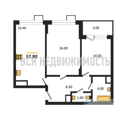 2-комнатная квартира, 57.9кв.м - изображение