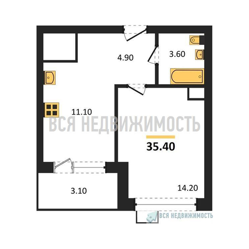 1-комнатная квартира, 35.5кв.м - изображение 0