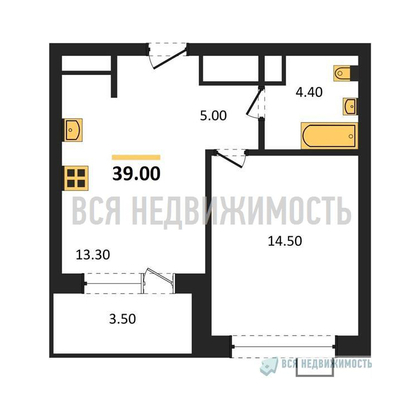 1-комнатная квартира, 39кв.м - изображение