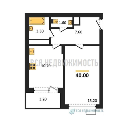 1-комнатная квартира, 40кв.м - изображение
