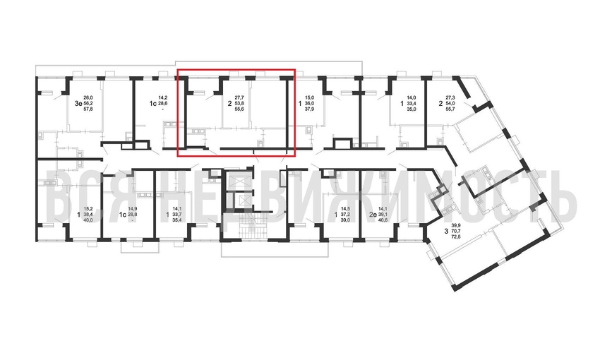 2-комнатная квартира, 55.6кв.м - изображение 1