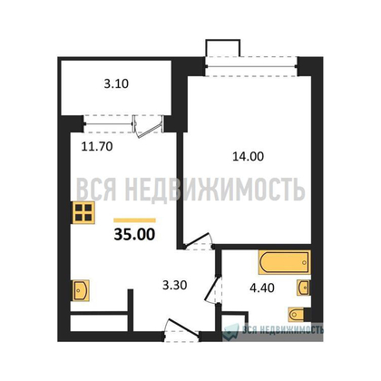 1-комнатная квартира, 35кв.м - изображение
