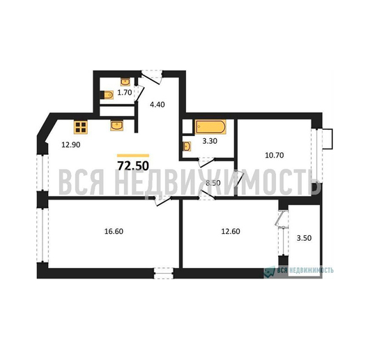 3-комнатная квартира, 72.5кв.м - изображение 0