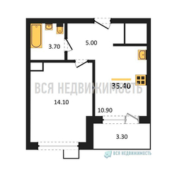 1-комнатная квартира, 35.4кв.м - изображение 1