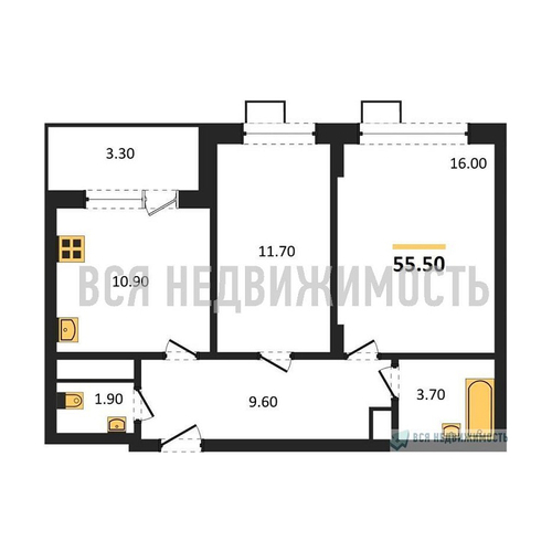 2-комнатная квартира, 55.5кв.м - изображение 0