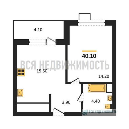 1-комнатная квартира, 40.1кв.м - изображение