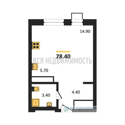 квартира-студия, 28,4кв.м. - изображение